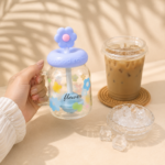 ⁦Glass Mug Tumbler with Lid and Straw - 850ml⁩ - الصورة ⁦2⁩