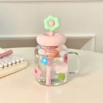 ⁦Glass Mug Tumbler with Lid and Straw - 850ml⁩ - الصورة ⁦6⁩