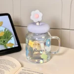 ⁦Glass Mug Tumbler with Lid and Straw - 850ml⁩ - الصورة ⁦7⁩