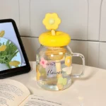 ⁦Glass Mug Tumbler with Lid and Straw - 850ml⁩ - الصورة ⁦8⁩