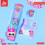 Set of 3Pcs Labubu - Wooden Ruler & 20pcs of Reminder Stickers & Button Pin