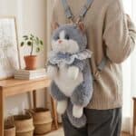 ⁦Simulation Cat Sound Plush Backpack - Gray 45cm⁩ - الصورة ⁦3⁩