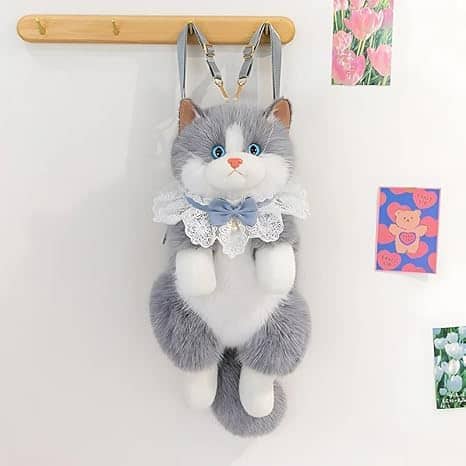 Simulation Cat Sound Plush Backpack - Gray 45cm