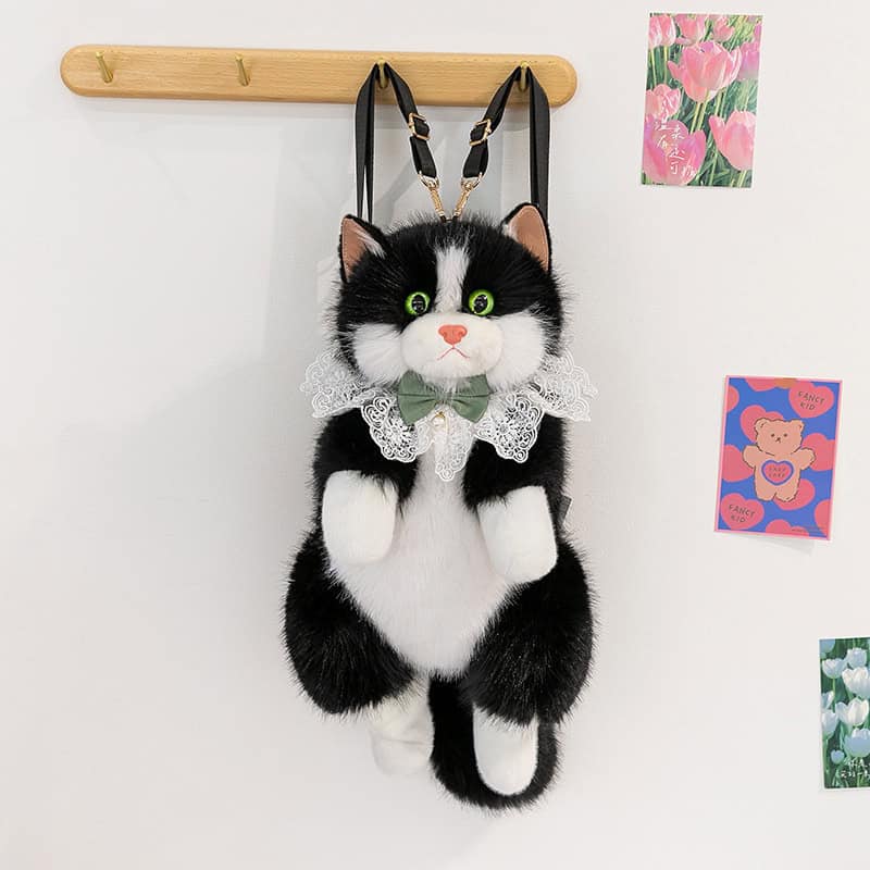 غ122 Simulation Cat Sound Plush Backpack – Black 45cm - الصورة 1