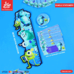 Set of 3Pcs Monsters - Wooden Ruler & 20pcs of Reminder Stickers & Button Pin