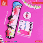 Set of 3Pcs Boo - Wooden Ruler & 20pcs of Reminder Stickers & Button Pin