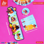 Set of 3Pcs Moana - Wooden Ruler & 20pcs of Reminder Stickers & Button Pin