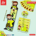 Set of 3Pcs Ben 10 - Wooden Ruler & 20pcs of Reminder Stickers & Button Pin