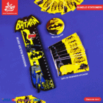 Set of 3Pcs Batman - Wooden Ruler & 20pcs of Reminder Stickers & Button Pin