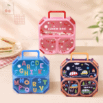 ⁦Lunch Box 3-Grid with Folding Spoon - 980ML - Cherry⁩ - الصورة ⁦8⁩