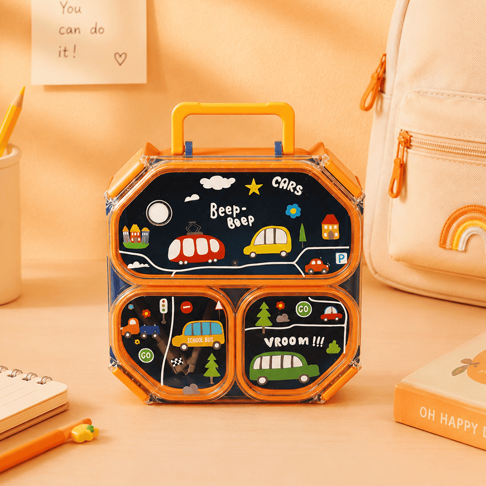 26 Lunch Box 3-Grid with Folding Spoon - 980ML - Car - الصورة 1