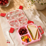 ⁦Lunch Box 3-Grid with Folding Spoon - 980ML - Cherry⁩ - الصورة ⁦2⁩