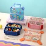⁦Lunch Box 3-Grid with Folding Spoon - 980ML - Cherry⁩ - الصورة ⁦5⁩