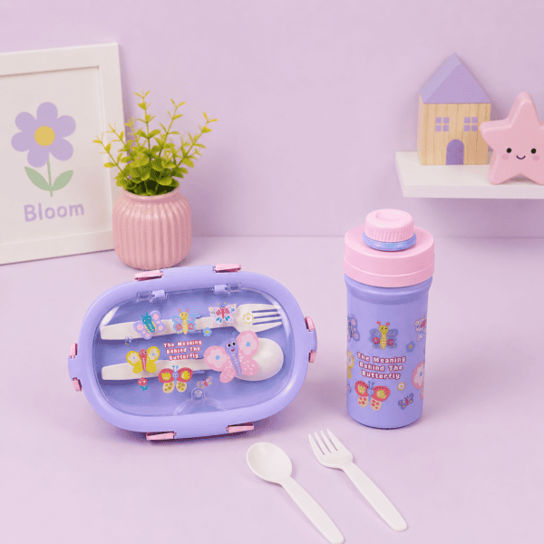 Butterfly Lunch Box Set - 1.2L Box 3-Grid & 500ML Bottle