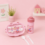 Pink Car Lunch Box Set - 1.2L Box 3-Grid & 500ML Bottle