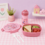 ⁦Pink Car Lunch Box Set - 1.2L Box 3-Grid & 500ML Bottle⁩ - الصورة ⁦2⁩