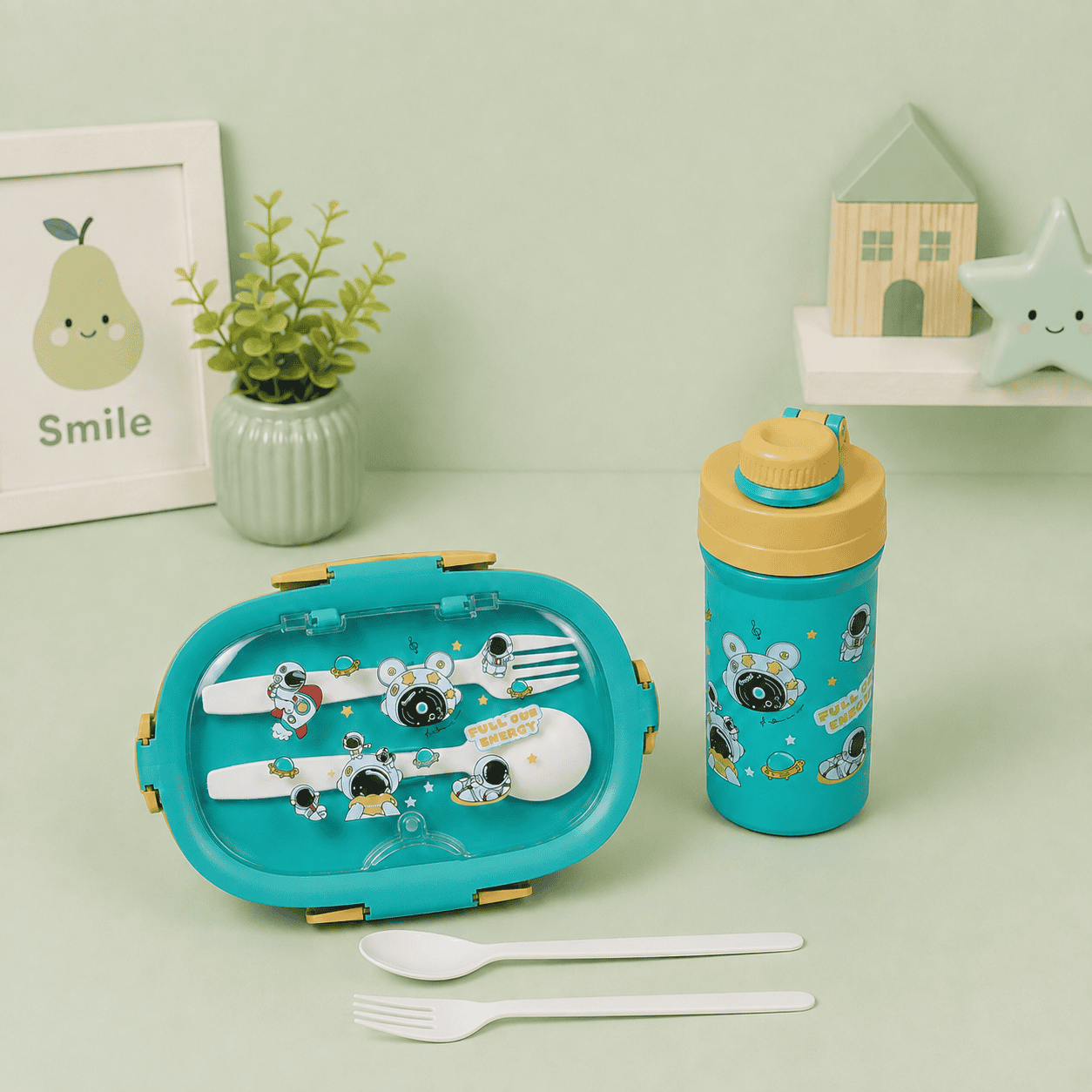333 Astronaut Lunch Box Set - 1.2L Box 3-Grid & 500ML Bottle - الصورة 1