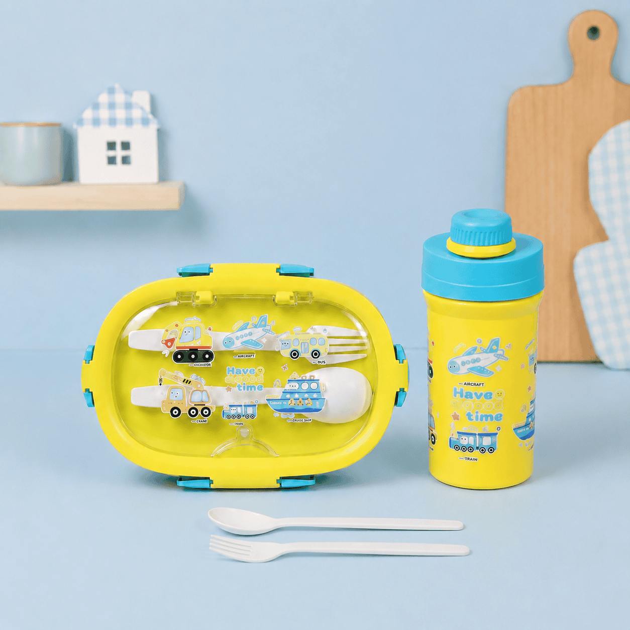 335 Vehicles Lunch Box Set - 1.2L Box 3-Grid & 500ML Bottle - الصورة 1