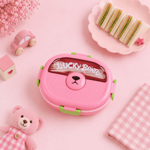 Double Layer Lunch Box 1.1L - Bear Pink