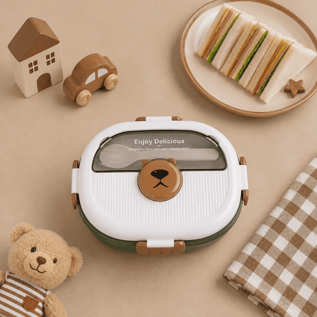 342 Double Layer Lunch Box 1.1L - Bear Brown - الصورة 1