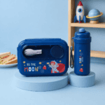 Blue Lunch Box Set - 1L Box & 500ML Bottle - with Folding Spoon