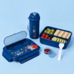 ⁦Blue Lunch Box Set - 1L Box & 500ML Bottle - with Folding Spoon⁩ - الصورة ⁦2⁩