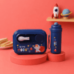 Navy Blue Lunch Box Set - 1L Box & 500ML Bottle - with Folding Spoon