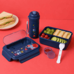⁦Navy Blue Lunch Box Set - 1L Box & 500ML Bottle - with Folding Spoon⁩ - الصورة ⁦2⁩