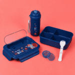 ⁦Navy Blue Lunch Box Set - 1L Box & 500ML Bottle - with Folding Spoon⁩ - الصورة ⁦3⁩